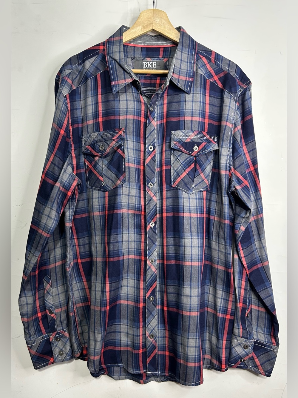 5‎ for $25🔥BKE Tailored Fit Long Sleeve Blue Plaid Shirt XL